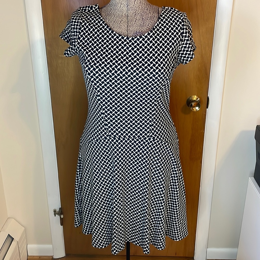 New York & Company Womens Medium Fit and Flare Black and White Dress